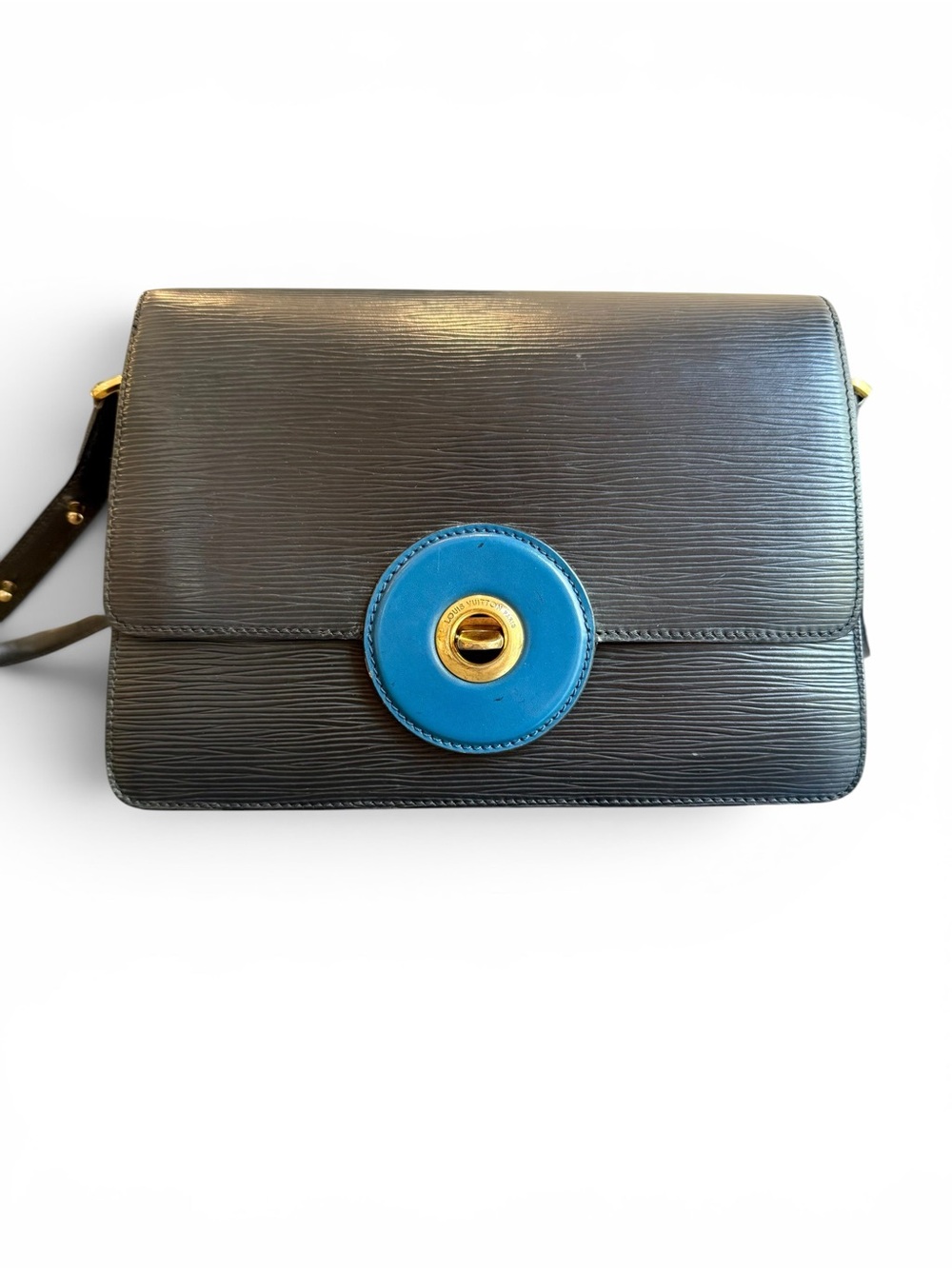 Louis Vuitton Black Leather Crossbody with Blue Turn-Lock